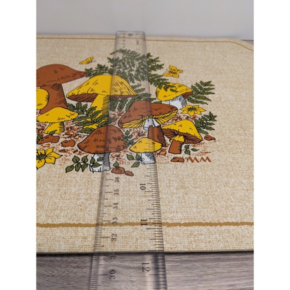 Set Of 4 Vinyl MCM 1970's Mushroom Placemats Orange Brown Rectangle Beige Groovy - Picture 10 of 12